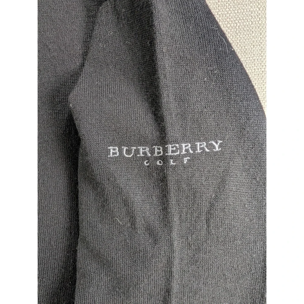 Burberry Golf Pine Valley Men Large Black Extra Fine Merino Wool V-Neck Sweater